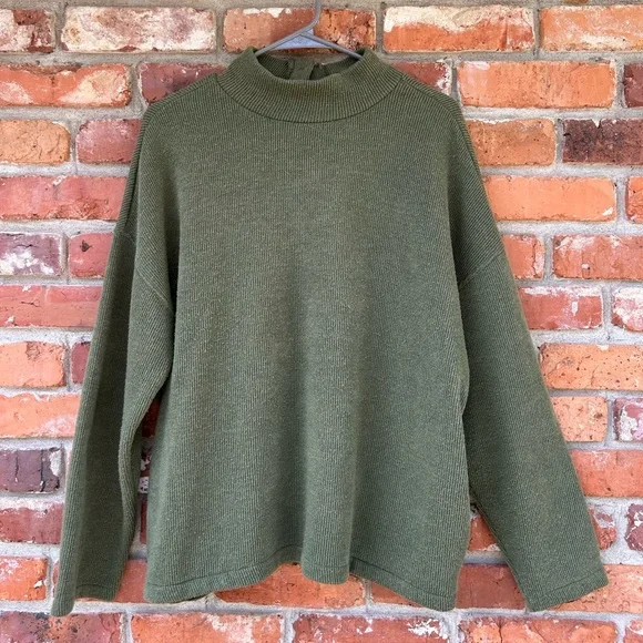 Madewell Ribbed Mock Neck Button Olive Green Women's Sweater Pockets Women’s XL - Picture 1 of 10